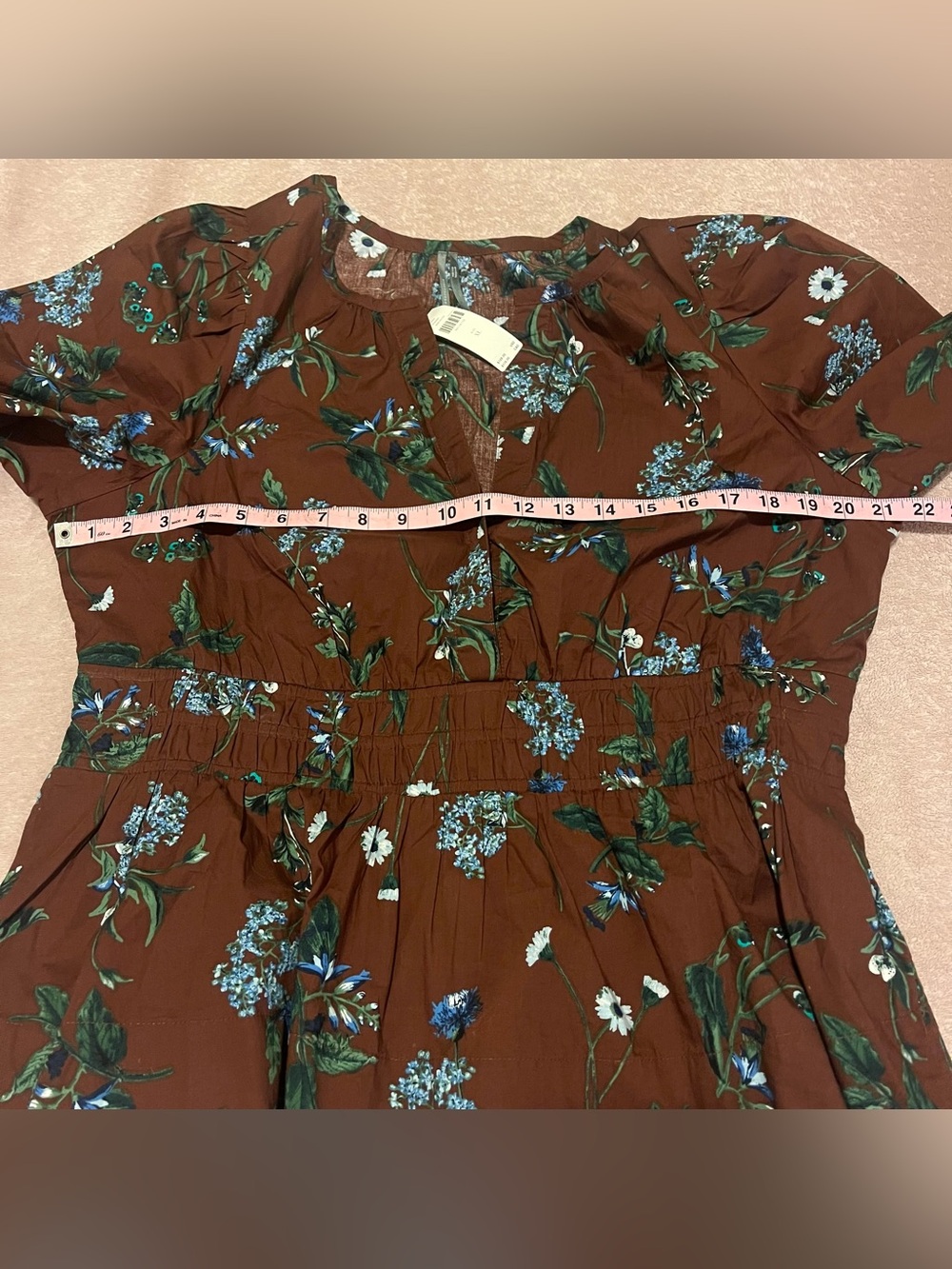 Anthropologie Brown Floral Somerset Peplum Blouse with Blue & Green Print XL - Picture 6 of 8